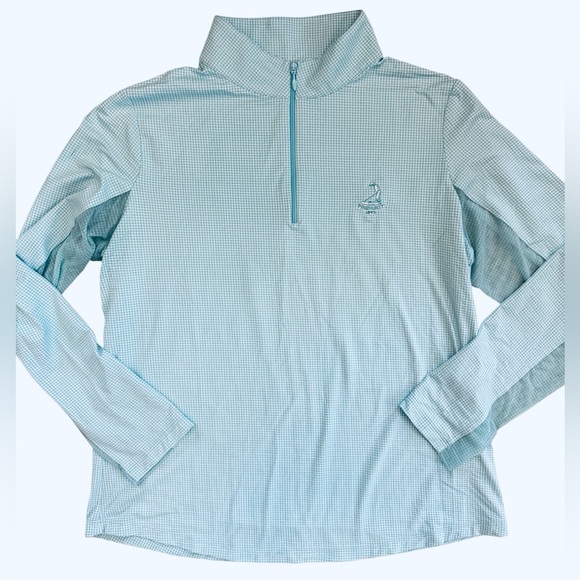 Ibkul Pinehurst Golf Quarter Zip Pullover Size Large UPF 50+ aqua white check - Picture 3 of 3